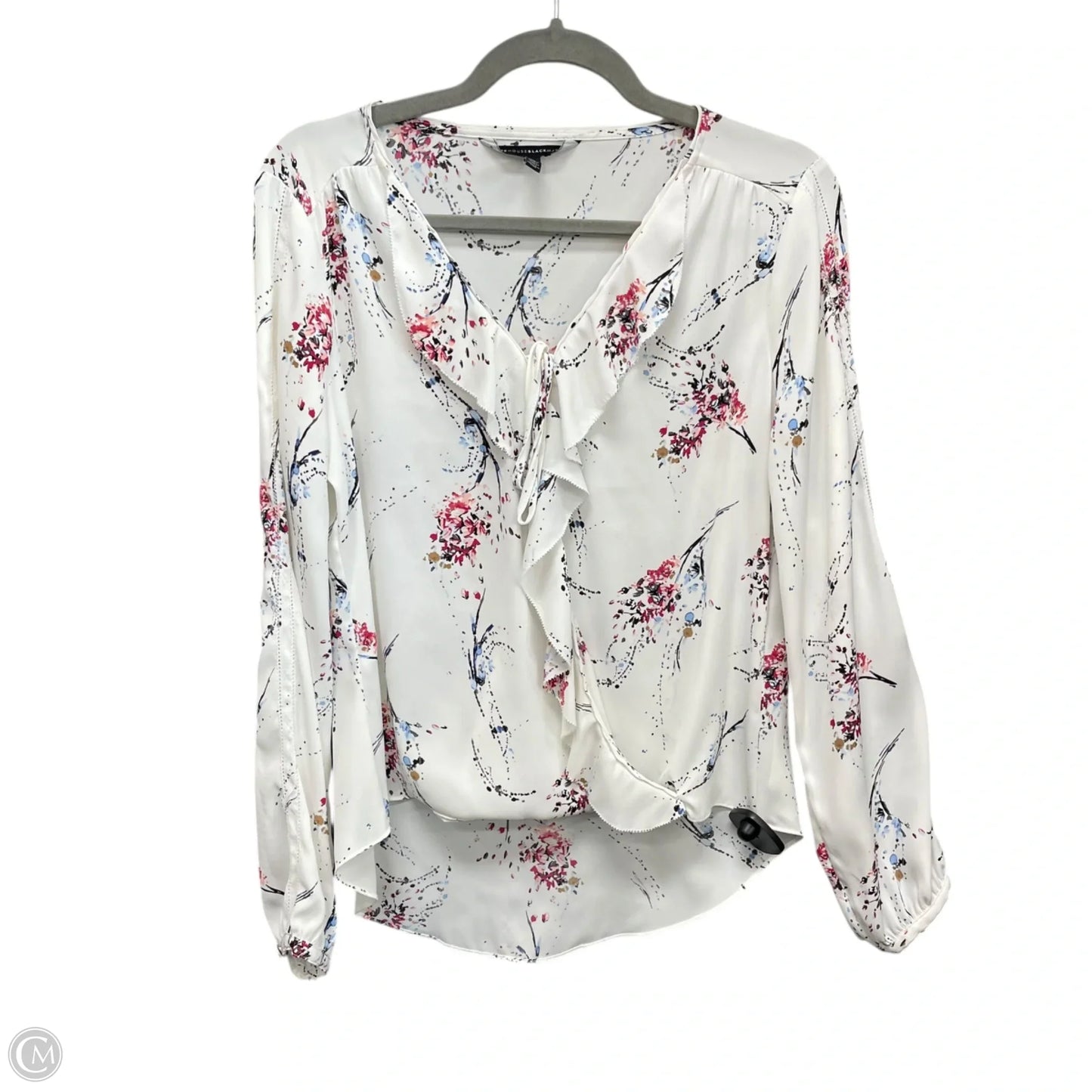 Blouse Long Sleeve By White House Black Market In Blue & White, Size: 4