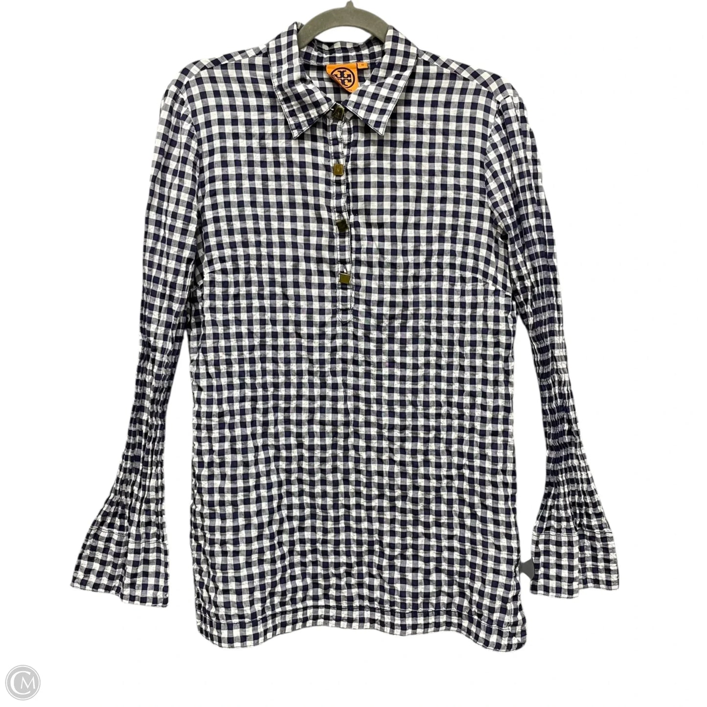 Top Long Sleeve Designer By Tory Burch In Blue & White, Size: 10