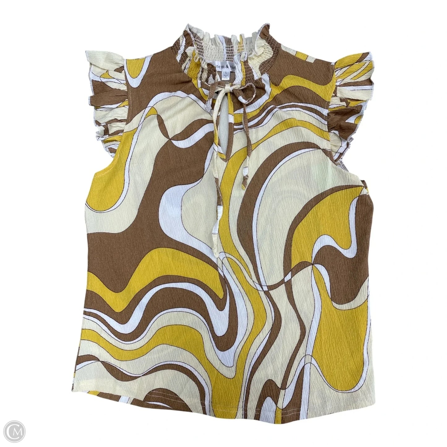 Top Sleeveless By Cme In Brown & Yellow, Size: L