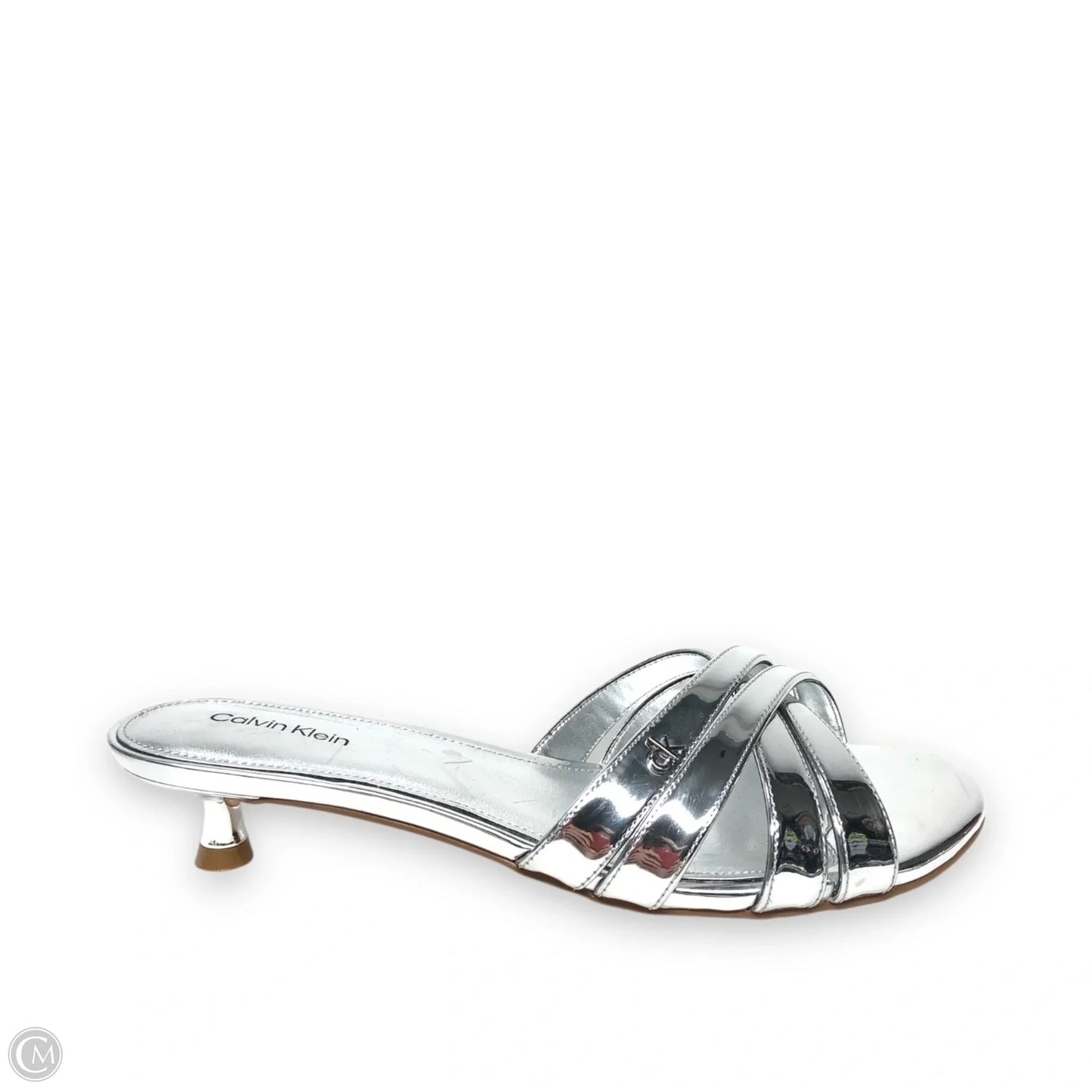 Sandals Heels Kitten By Calvin Klein In Silver, Size: 8
