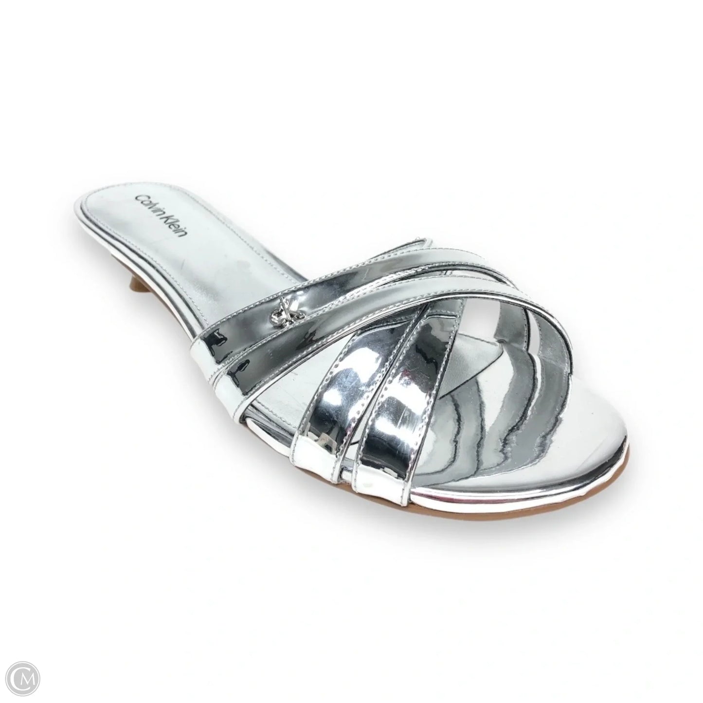 Sandals Heels Kitten By Calvin Klein In Silver, Size: 8