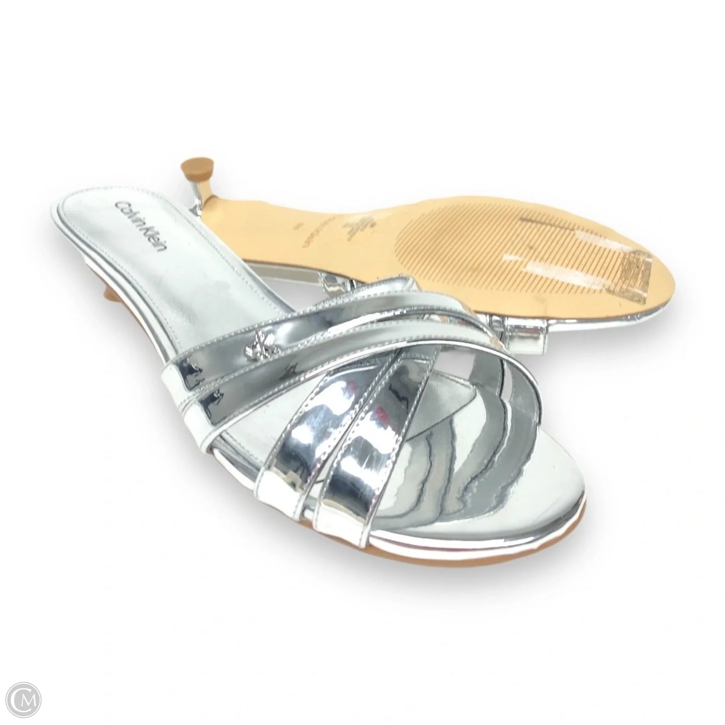 Sandals Heels Kitten By Calvin Klein In Silver, Size: 8