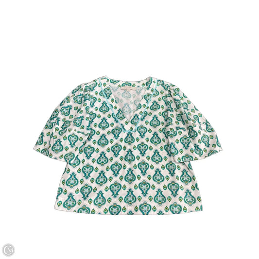 Top Short Sleeve By Loft In Green & White, Size: Xs