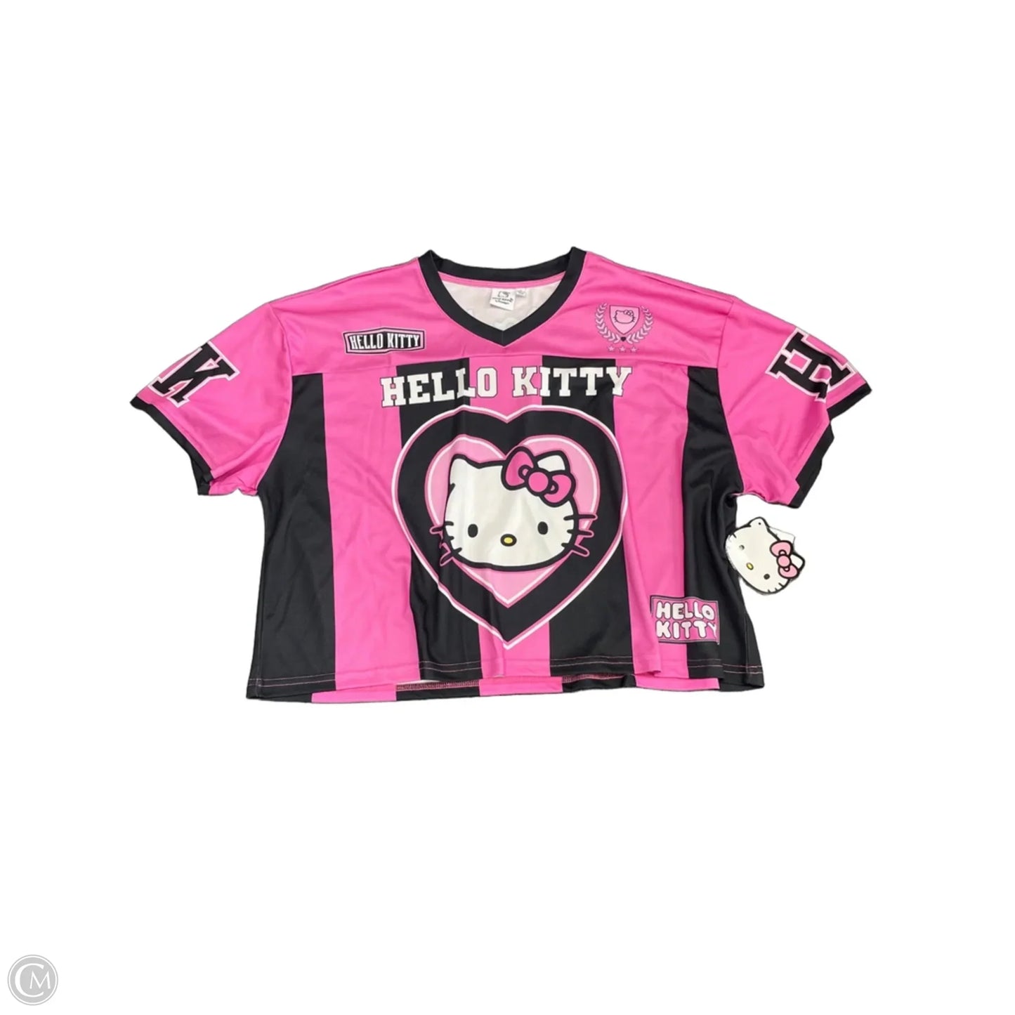 Top Short Sleeve By Cme In Black & Pink, Size: L