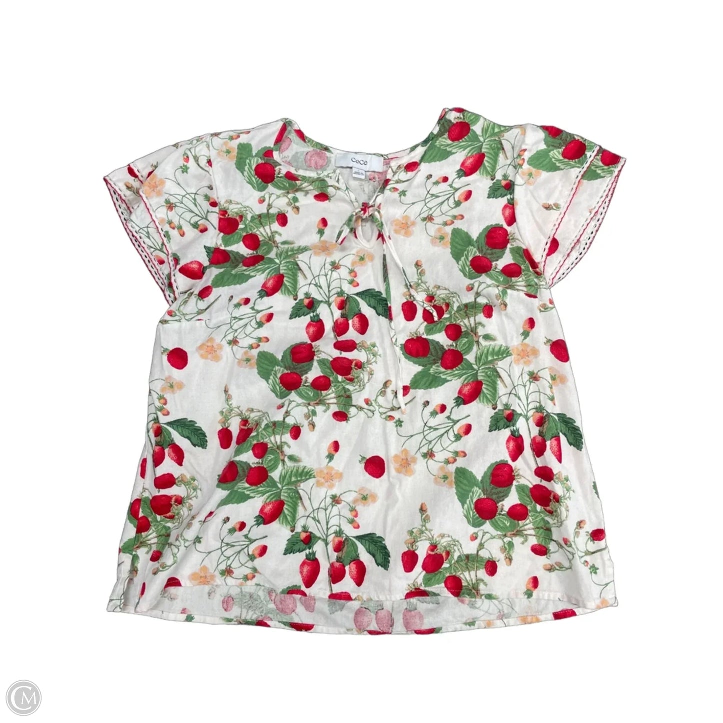 Top Short Sleeve By Cece In Red & White, Size: L