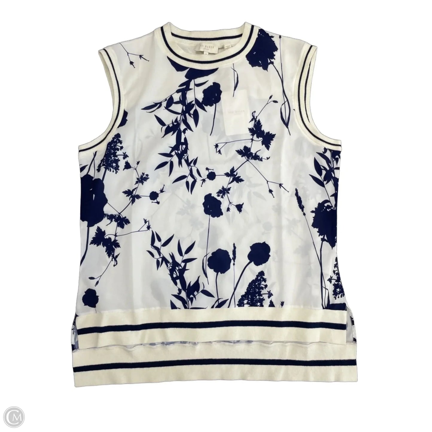Top Sleeveless By Ted Baker In Blue & White, Size: 10
