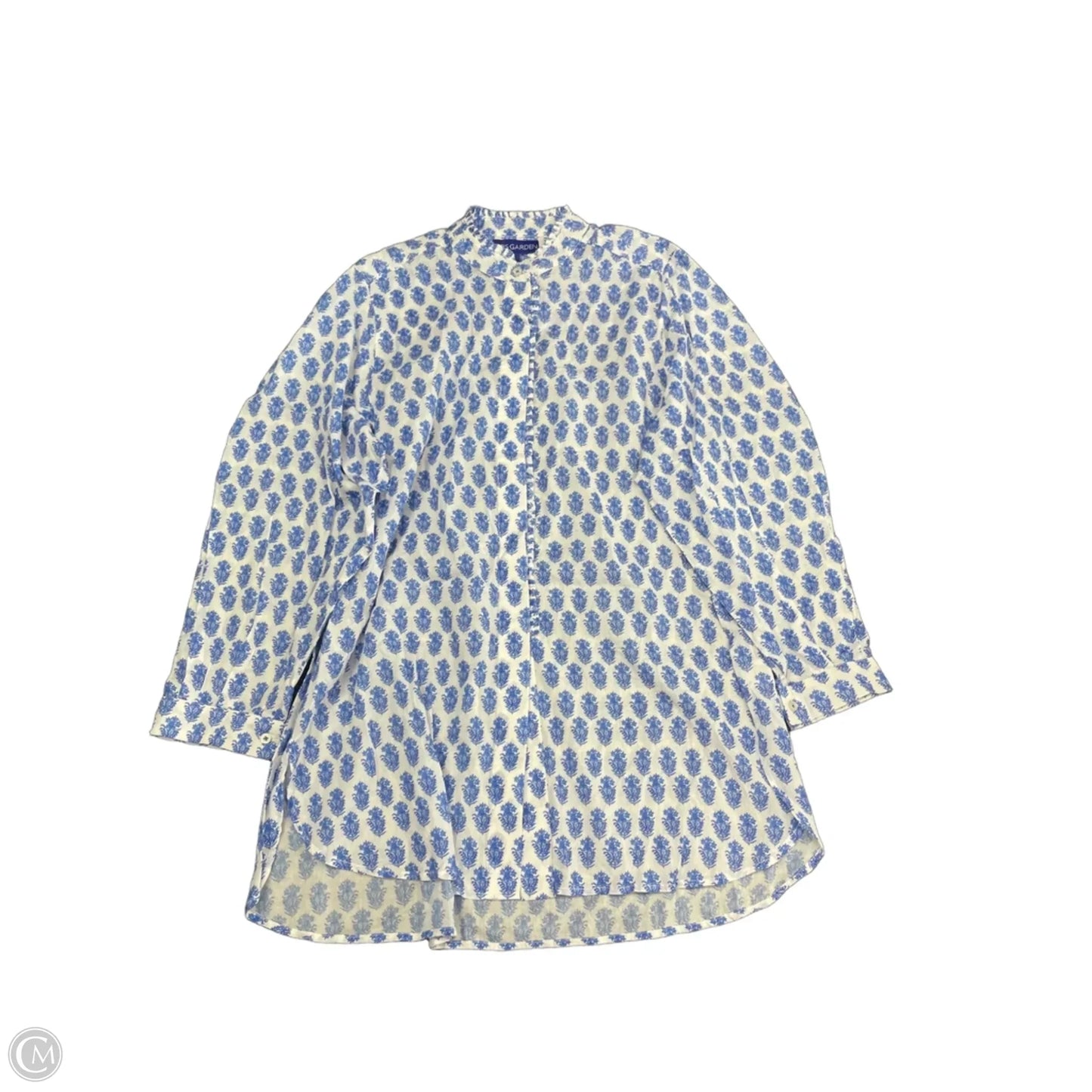 Top Long Sleeve By Ros Garden In Blue & White, Size: L