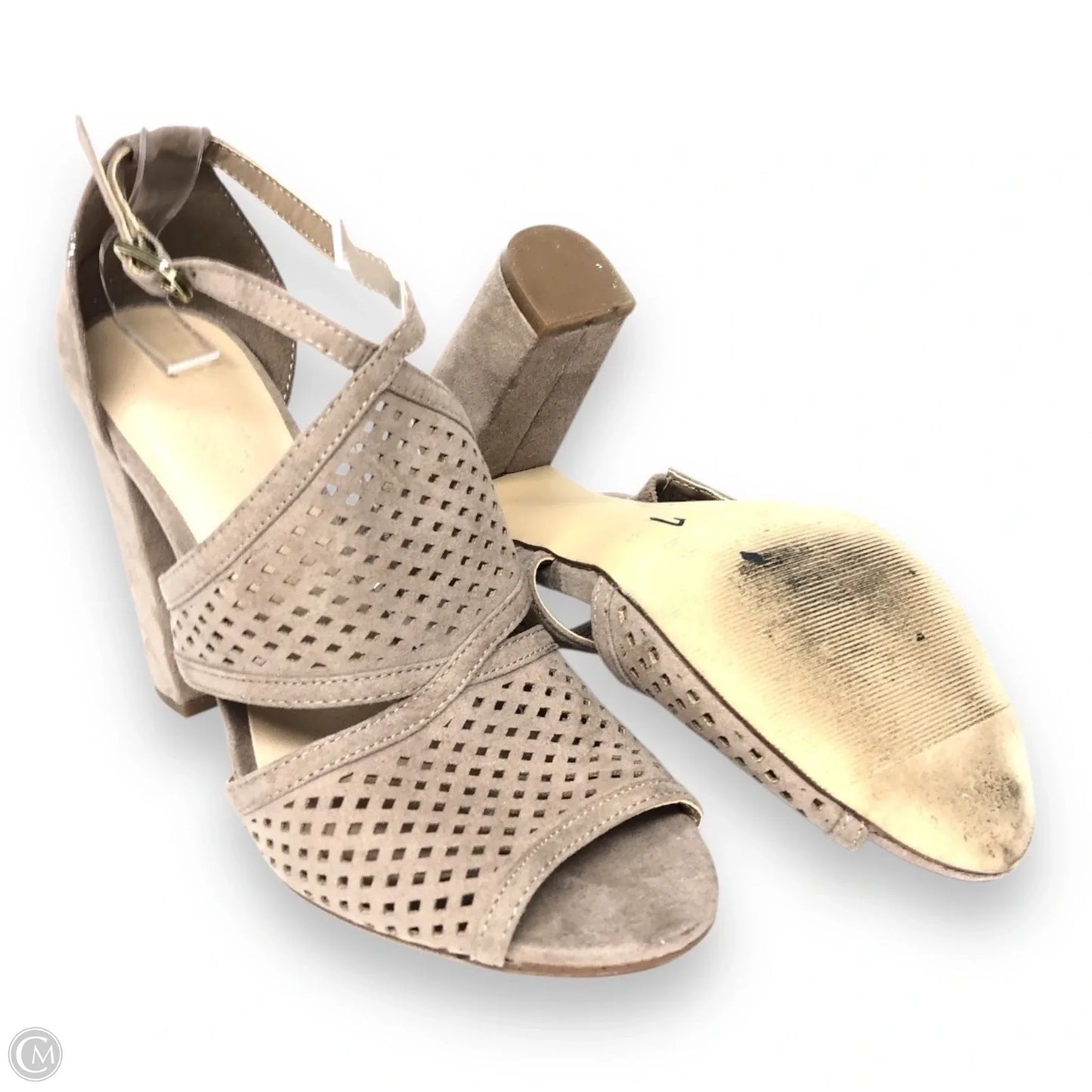 Sandals Heels Block By Charlotte Russe In Taupe, Size: 7