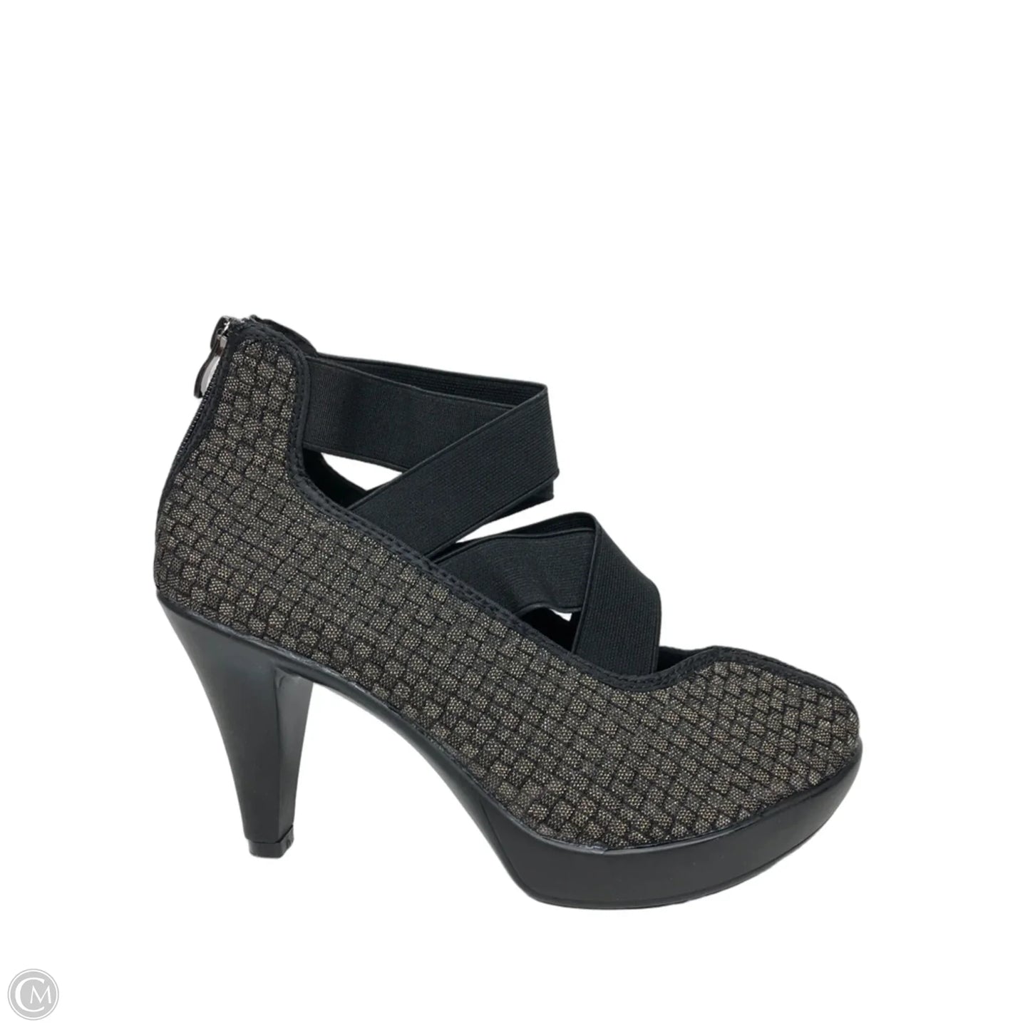 Shoes Heels Platform By Bernie Mev In Black & Gold, Size: 11.5