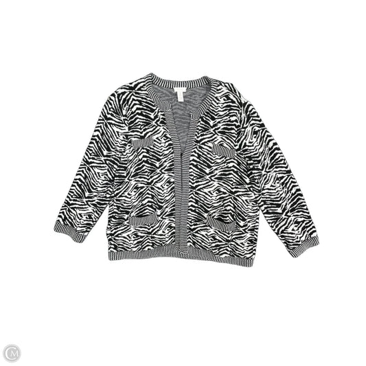 Sweater Cardigan By Chicos In Black & White, Size: Xl