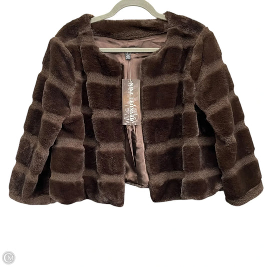 Jacket Faux Fur & Sherpa By Nina Leonard In Brown, Size: S