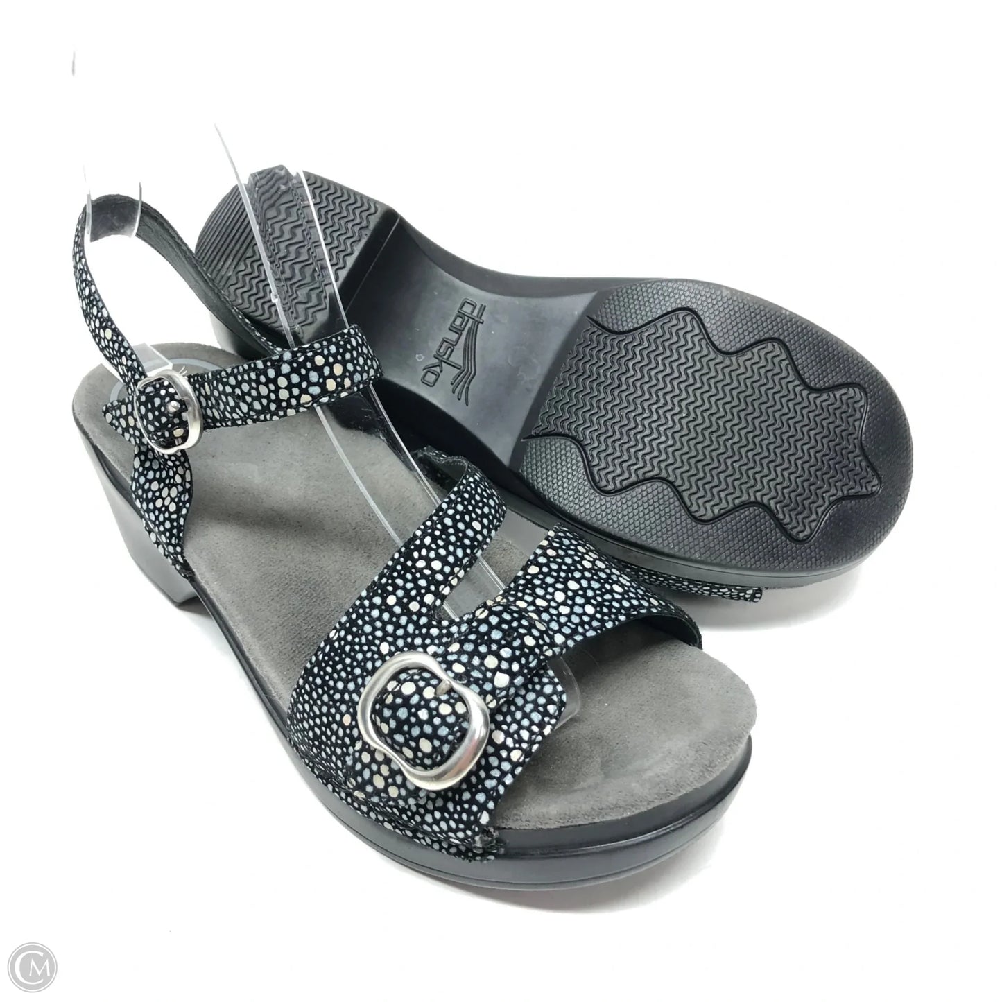 Sandals Heels Block By Dansko In Black & Silver, Size: 7.5