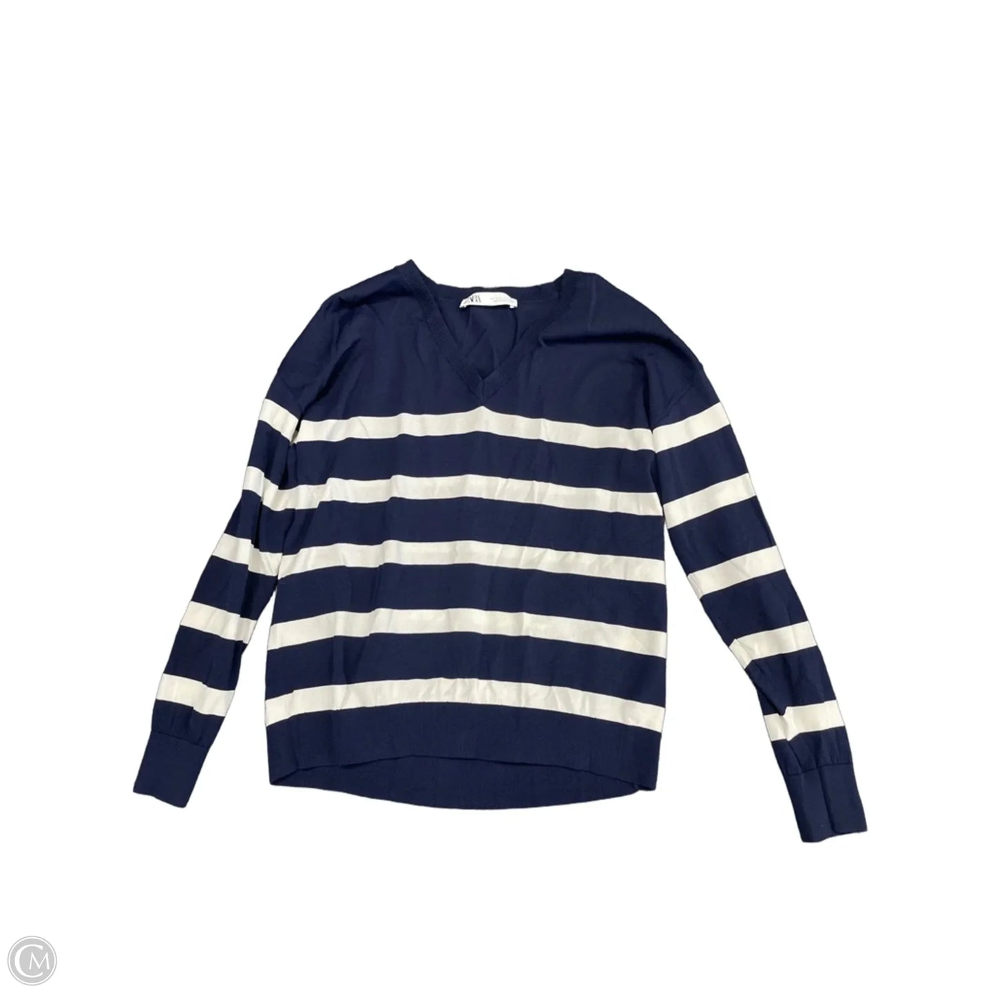 Top Long Sleeve By Zara In Blue & White, Size: S