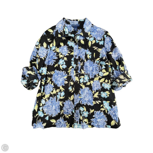 Top 3/4 Sleeve By Karen Scott In Black & Blue, Size: Xl
