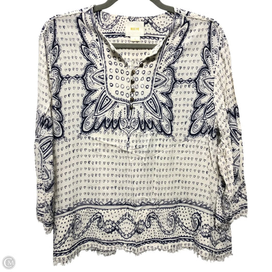 Top 3/4 Sleeve By Maeve In Blue & White, Size: S