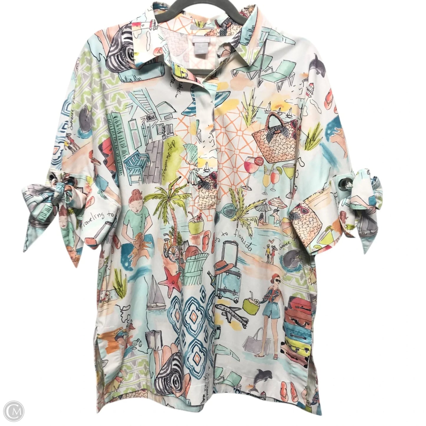 Blouse Short Sleeve By Chicos In Multi-colored, Size: L
