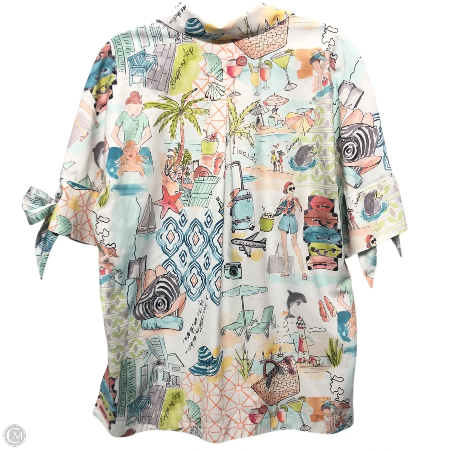 Blouse Short Sleeve By Chicos In Multi-colored, Size: L