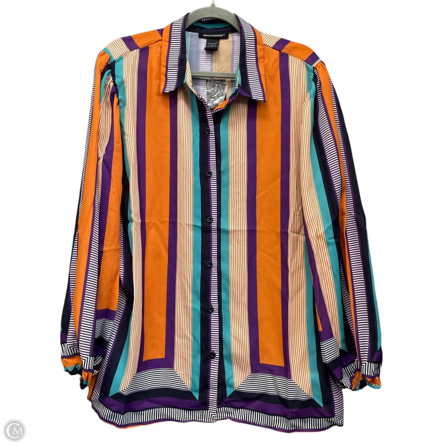 Blouse Long Sleeve By Ashley Stewart In Orange & Purple, Size: 16