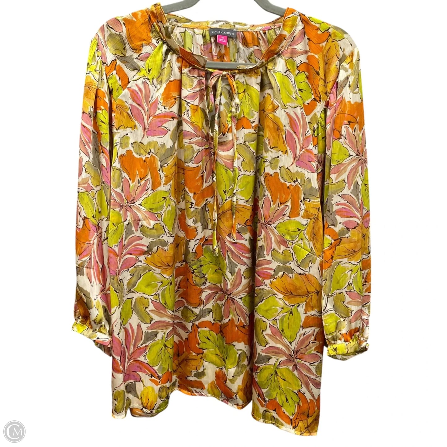 Blouse Long Sleeve By Vince Camuto In Green & Orange, Size: 1x