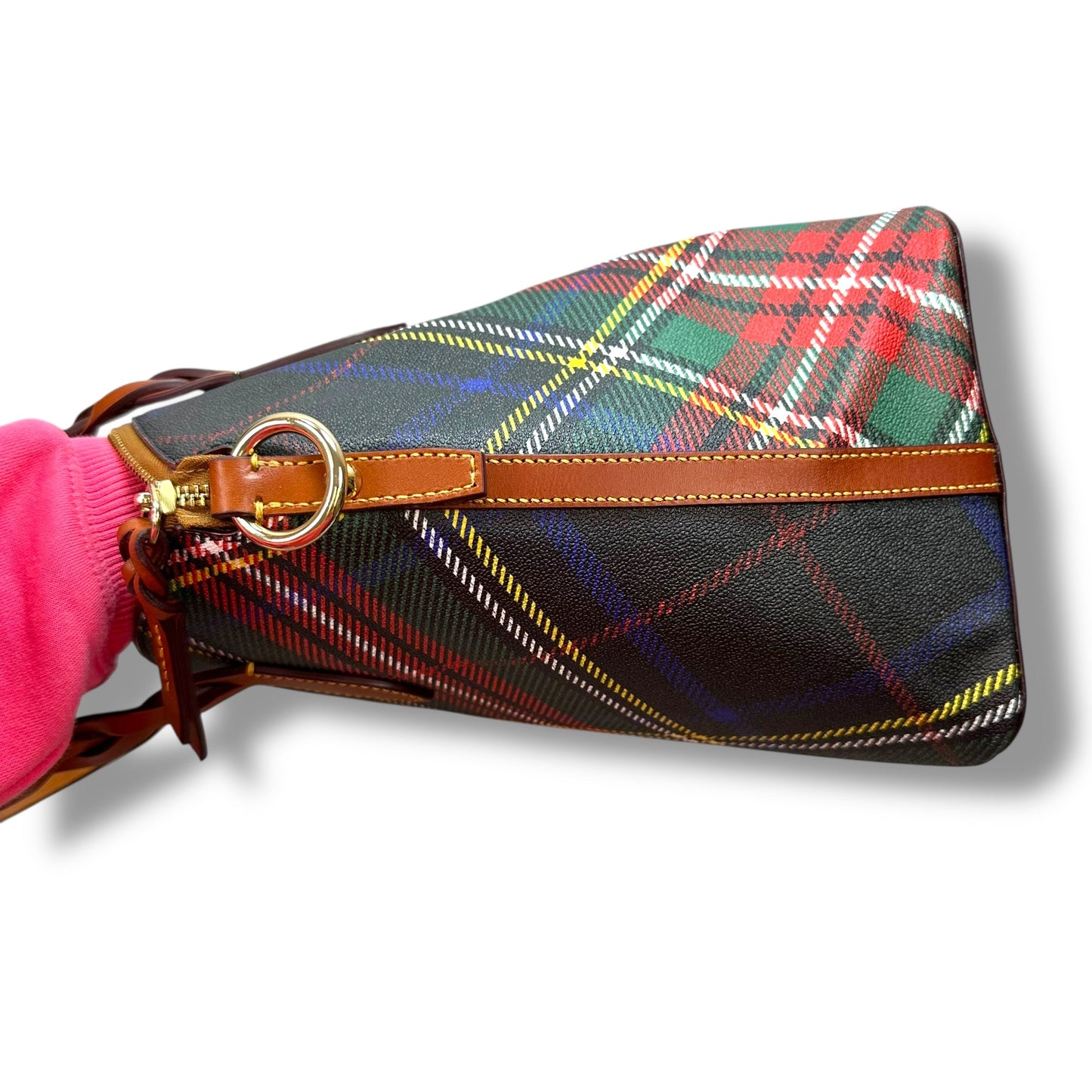 Plaid Handbag Designer By Dooney And Bourke, Size: Large