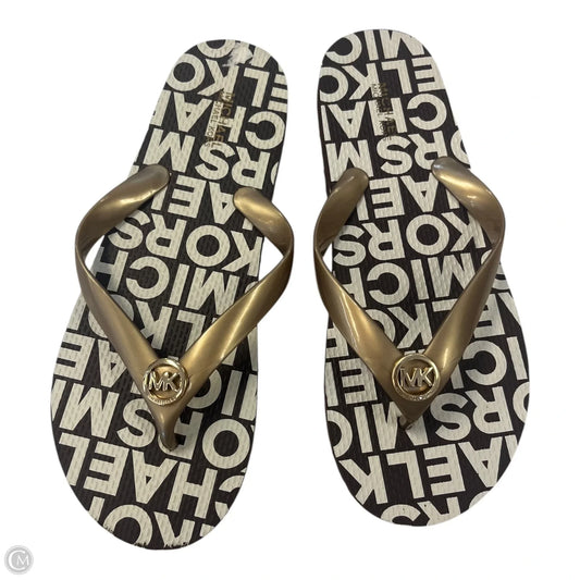 Sandals Flip Flops By Michael By Michael Kors In Brown & Gold, Size: 8