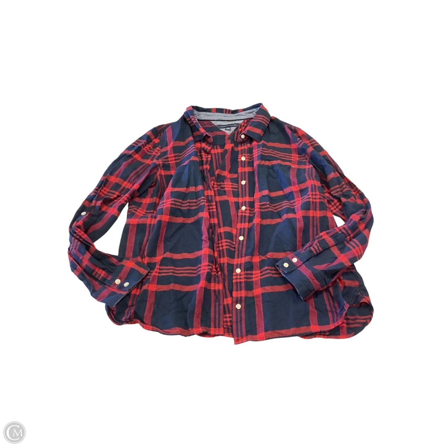Top Long Sleeve By Tommy Hilfiger In Plaid Pattern, Size: Xl