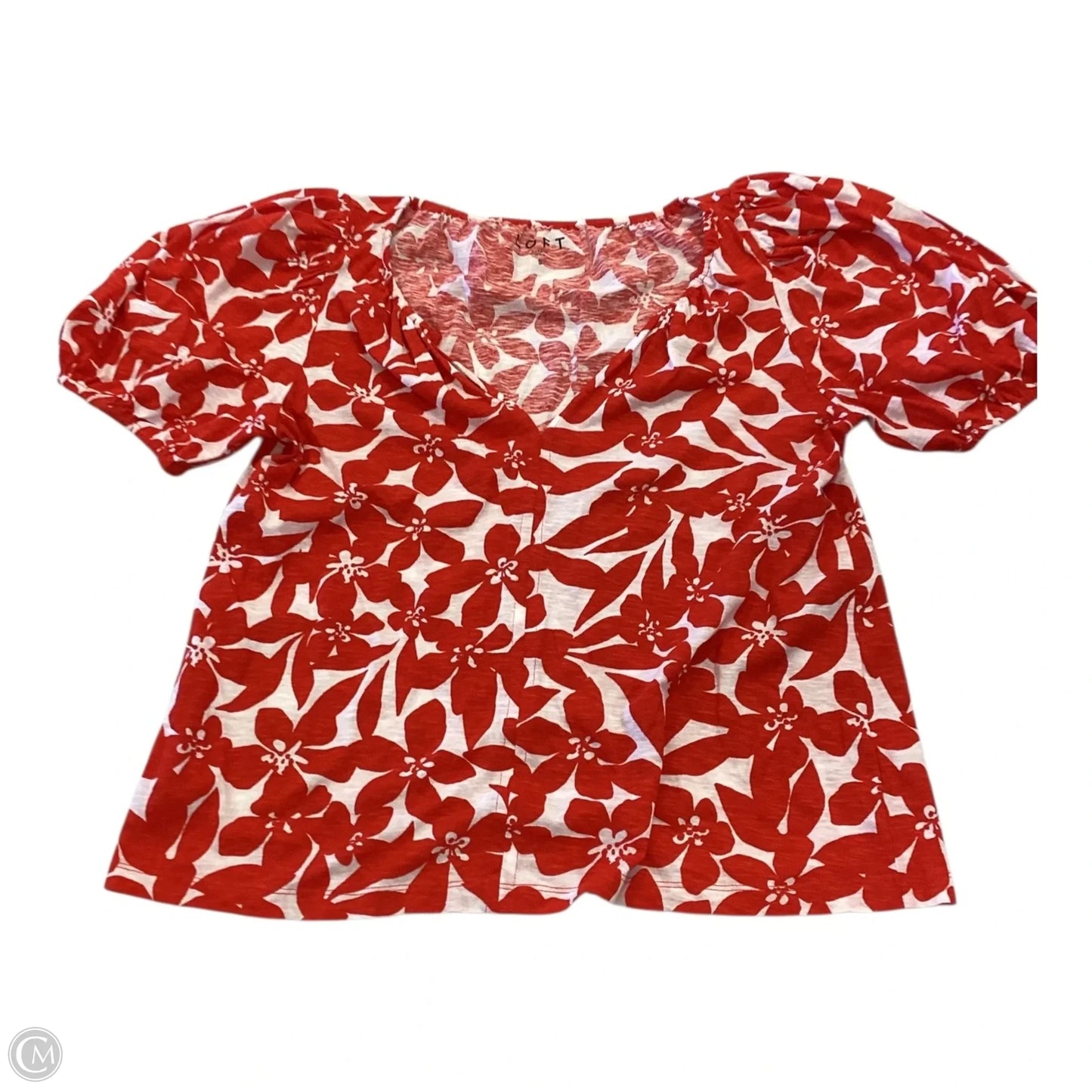 Top Short Sleeve By Loft In Red & White, Size: S