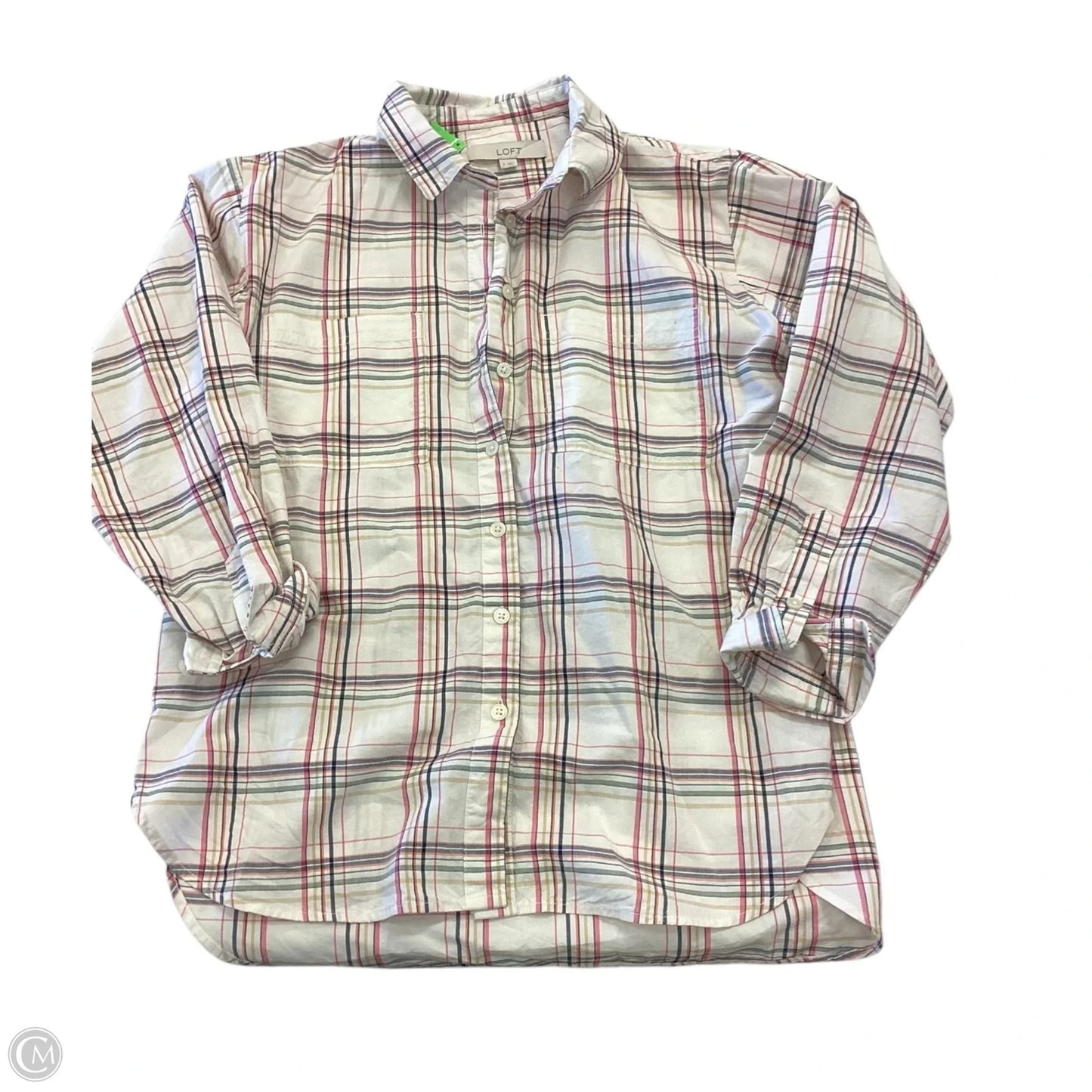 Top Long Sleeve By Loft In Plaid Pattern, Size: S