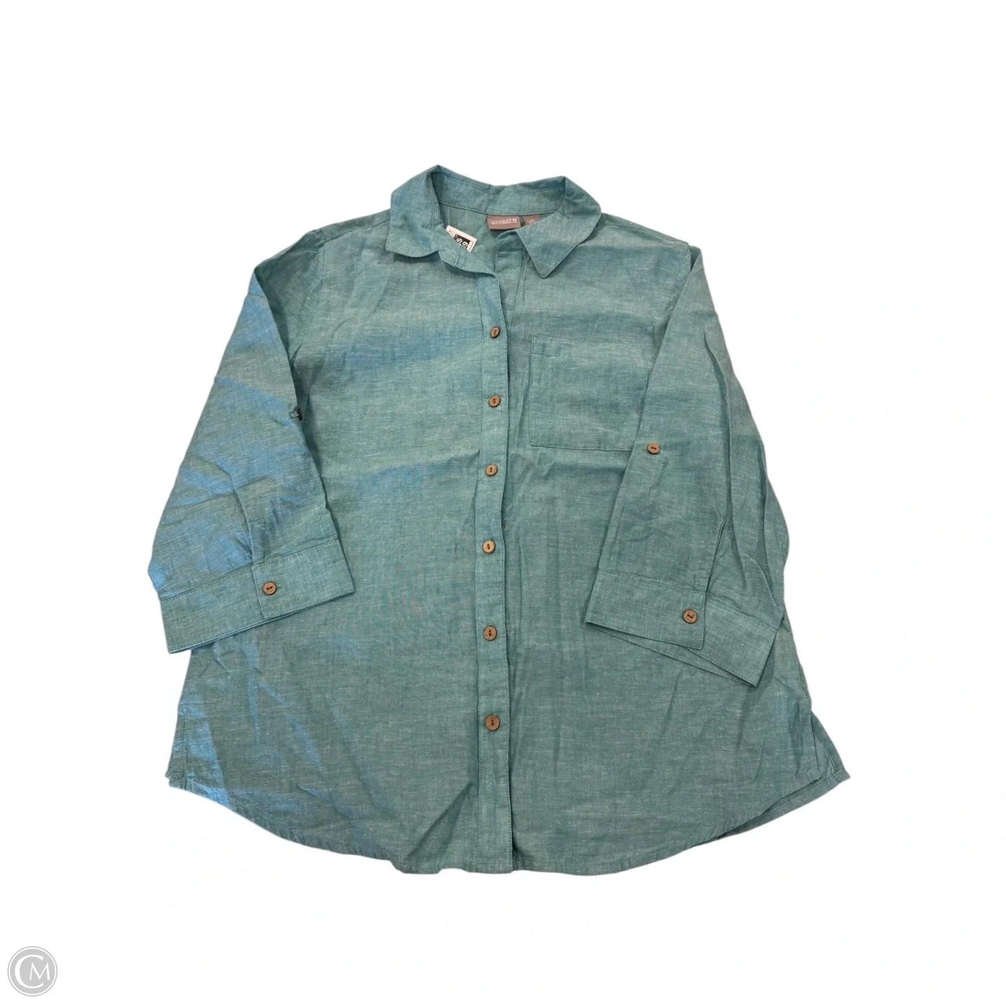 Top 3/4 Sleeve By Chicos In Teal, Size: M