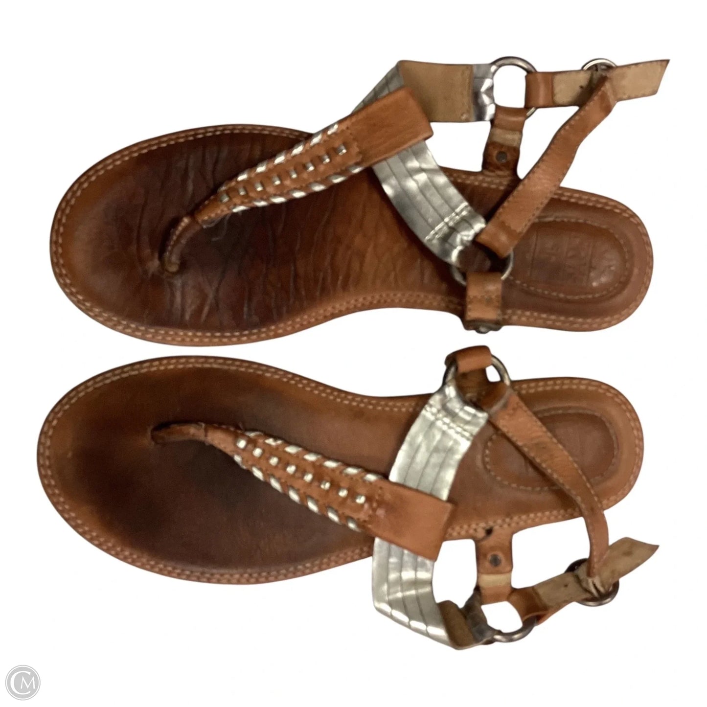 Sandals Designer By Frye In Silver & Tan, Size: 8