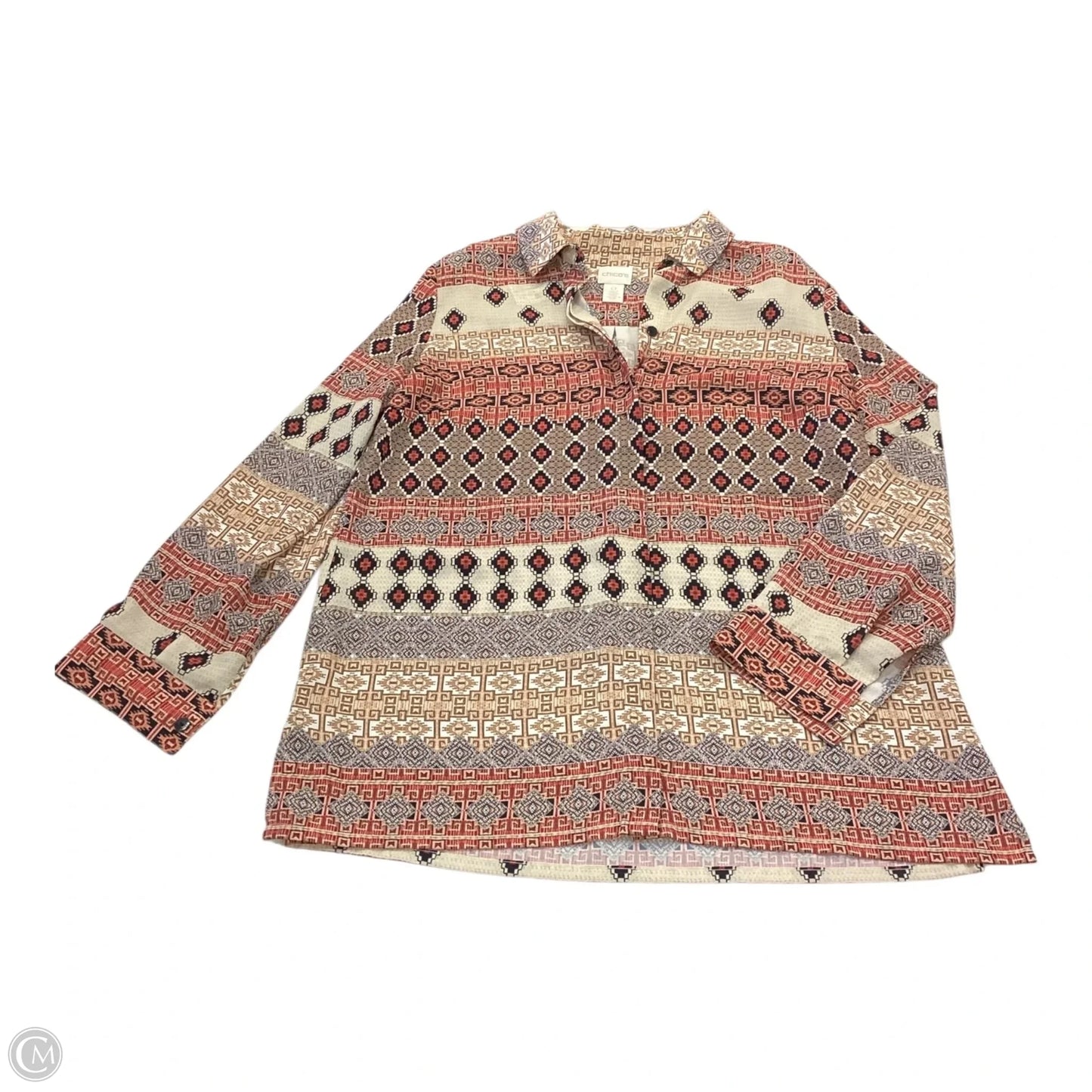 Top Long Sleeve By Chicos In Black & Brown, Size: S