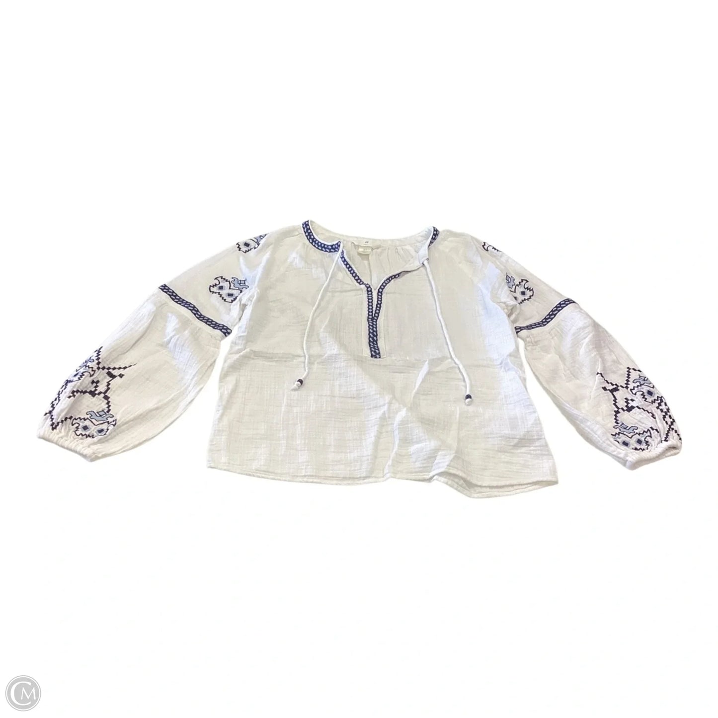 Top Long Sleeve By H&m In Blue & White, Size: 2