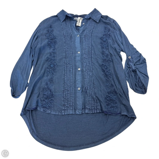 Top Long Sleeve By Solitaire In Blue, Size: L