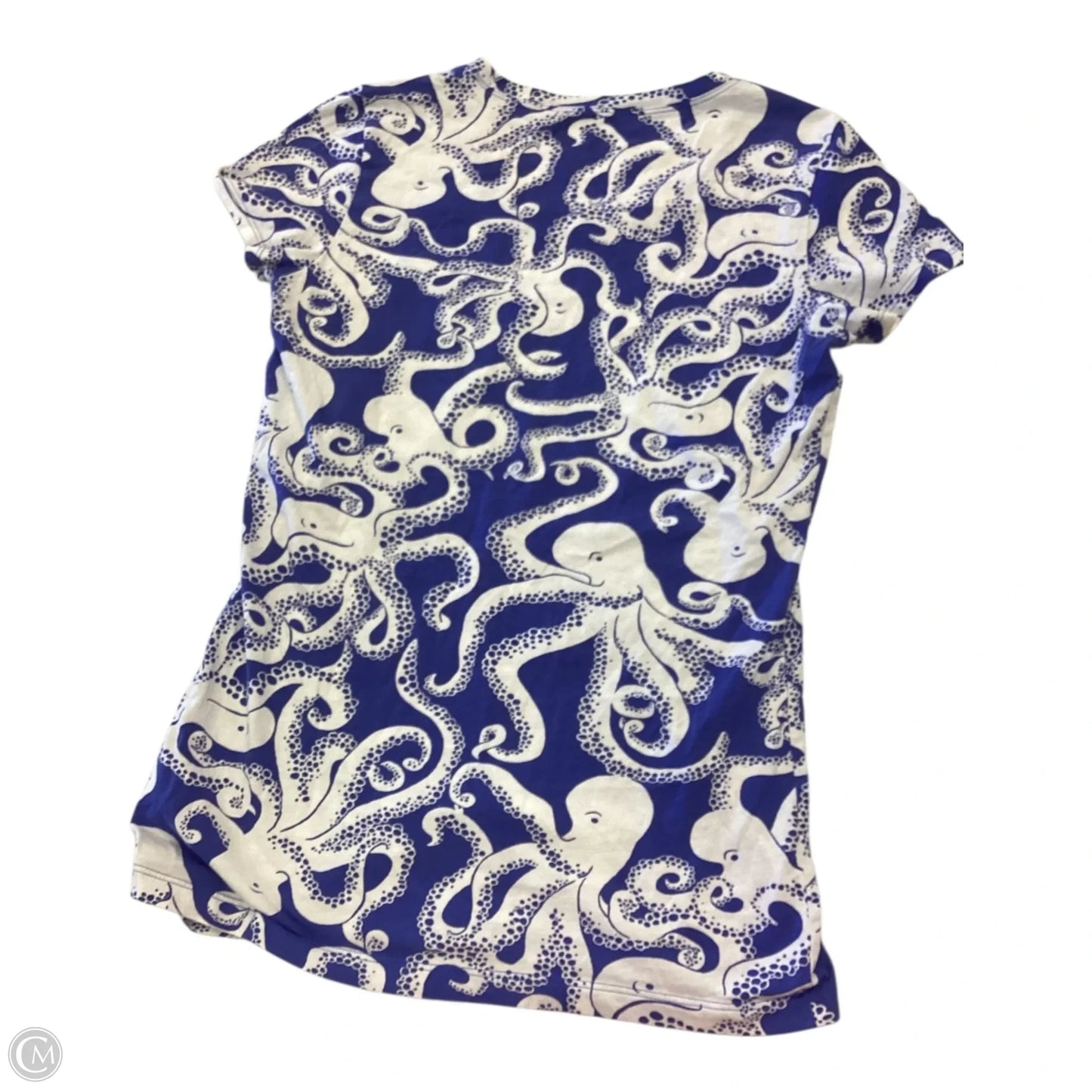 Top Short Sleeve Designer By Lilly Pulitzer In Blue & White, Size: S