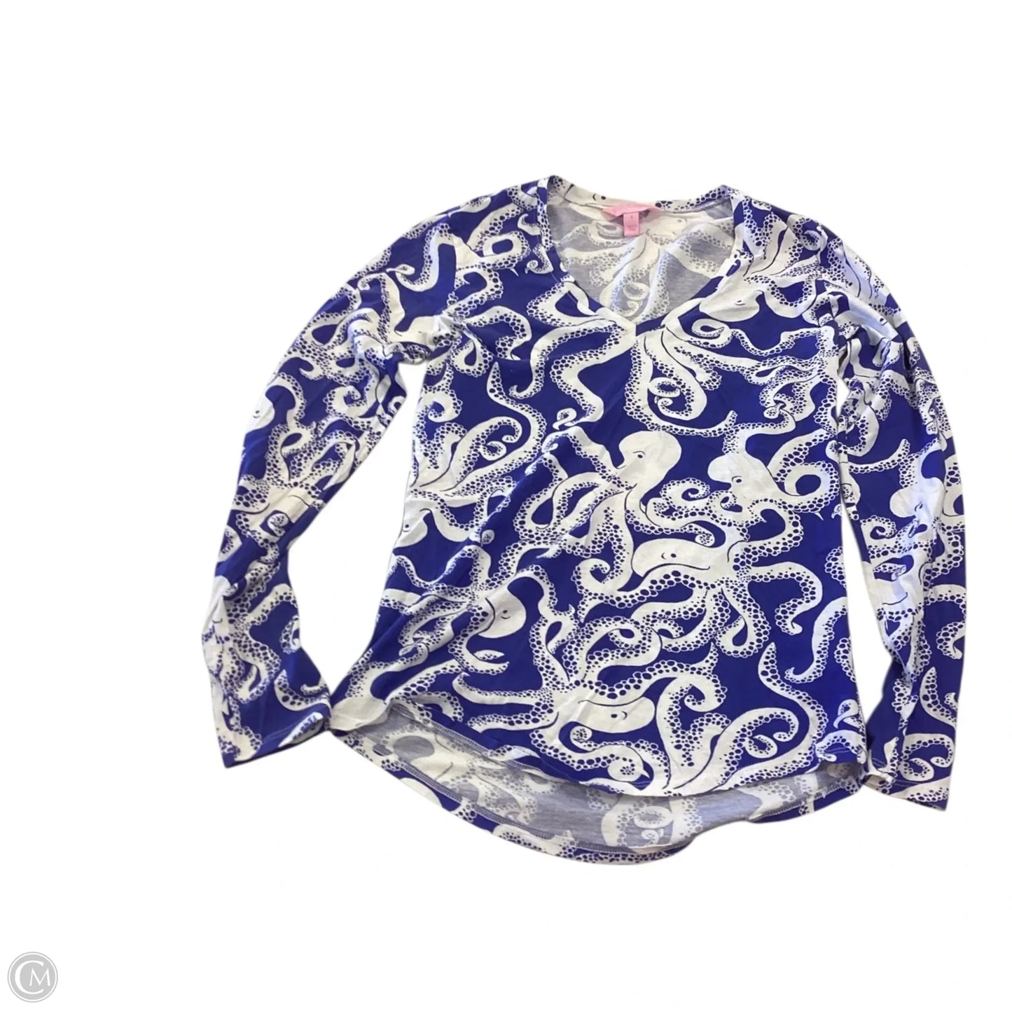 Top Long Sleeve Designer By Lilly Pulitzer In Blue & White, Size: S