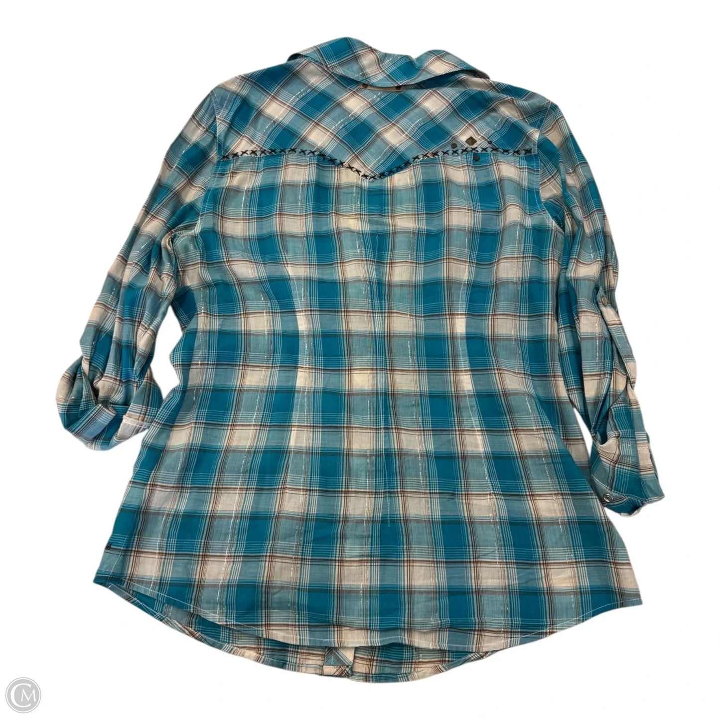 Top Long Sleeve By Guess In Plaid Pattern, Size: L