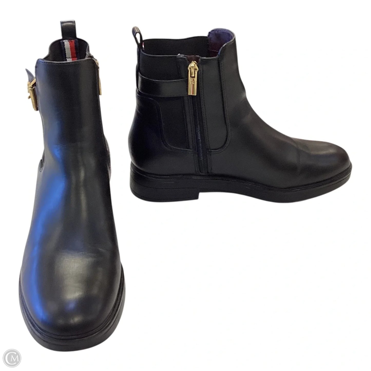 Boots Ankle Heels By Tommy Hilfiger In Black & Gold, Size: 8.5