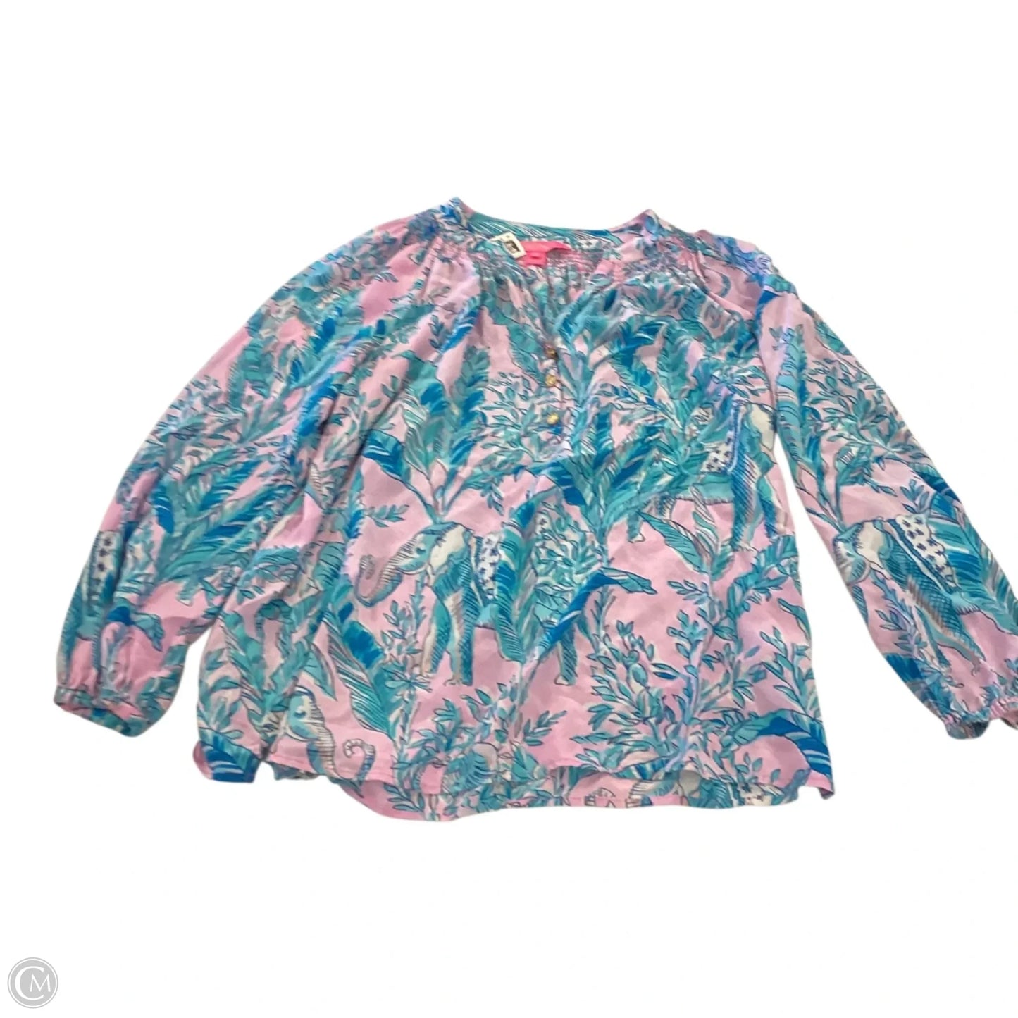 Top 3/4 Sleeve Designer By Lilly Pulitzer In Blue & Purple, Size: M
