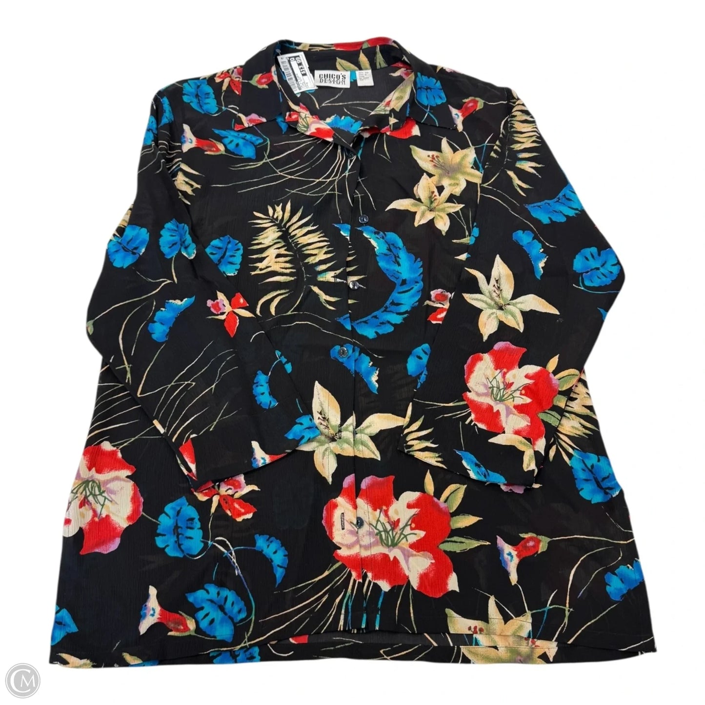 Top 3/4 Sleeve By Chicos In Floral Print, Size: M