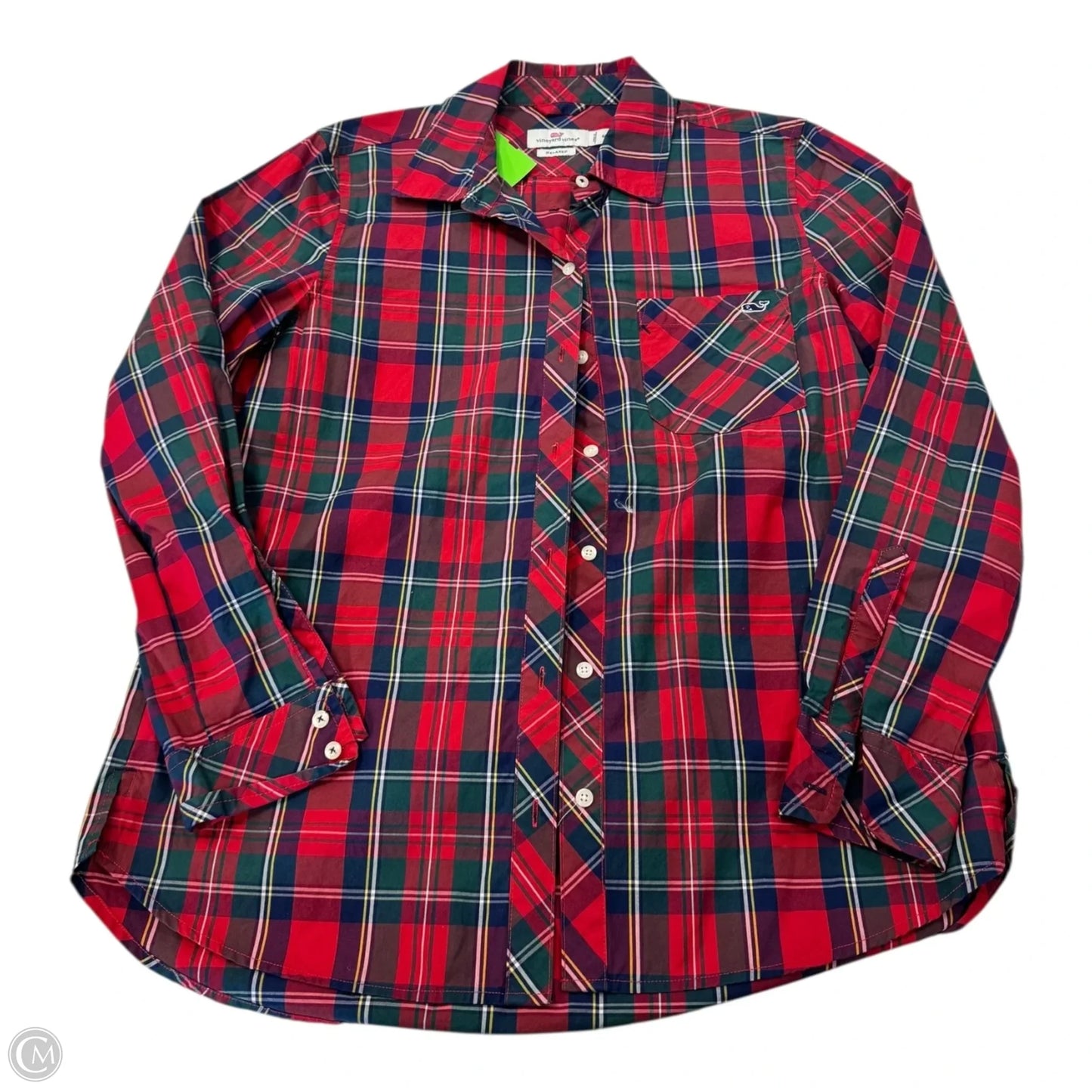 Top Long Sleeve By Vineyard Vines In Plaid Pattern, Size: 6