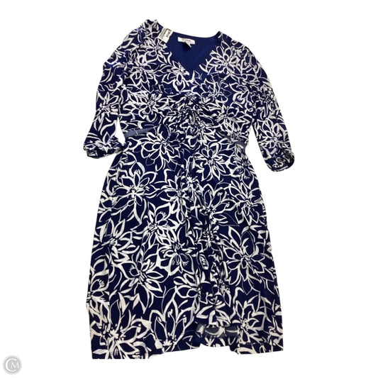 Dress Casual Short By Donna Ricco In Blue & White, Size: L