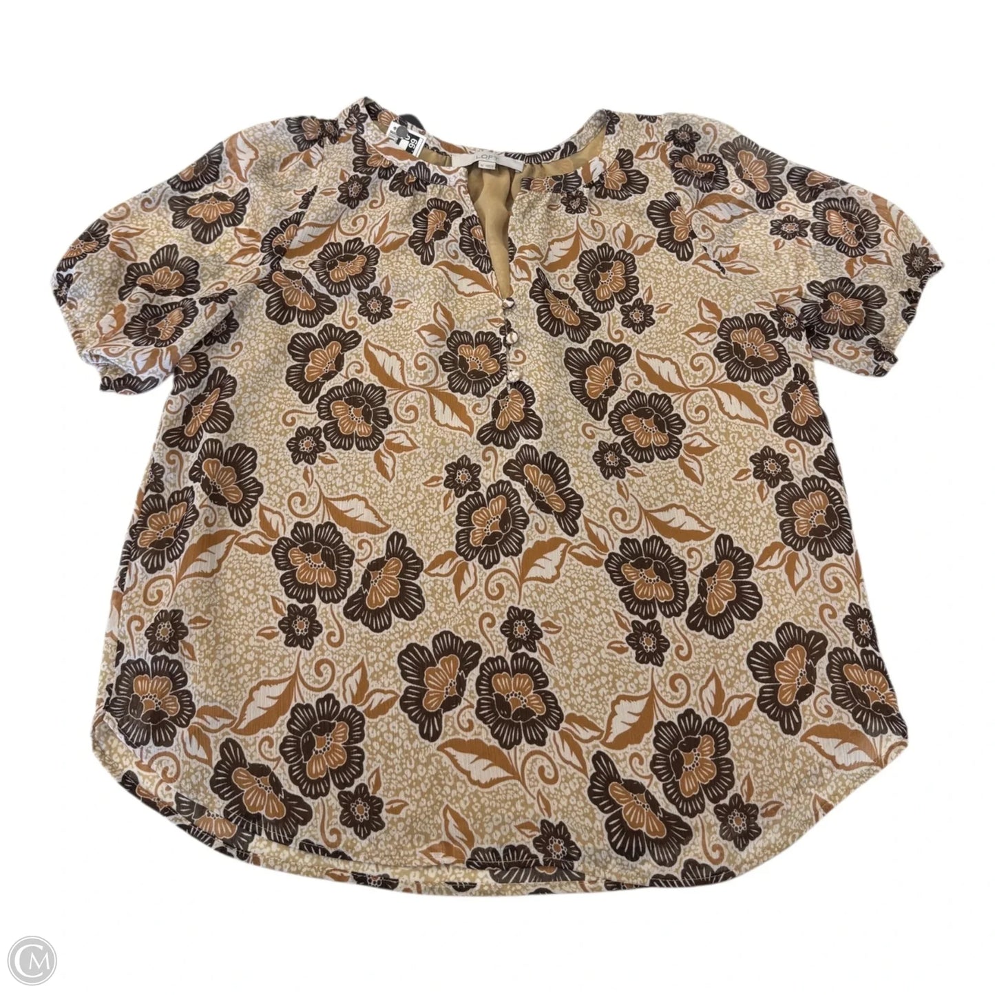 Blouse Short Sleeve By Loft In Brown, Size: M