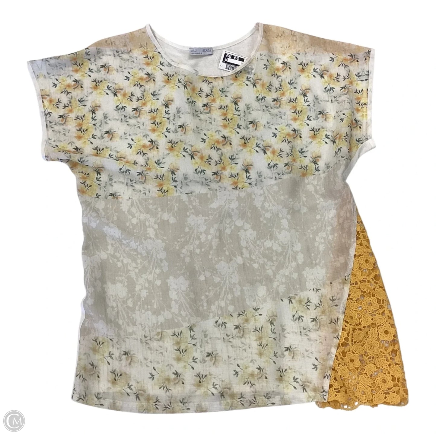 Top Short Sleeve By Zara In Cream & Yellow, Size: M