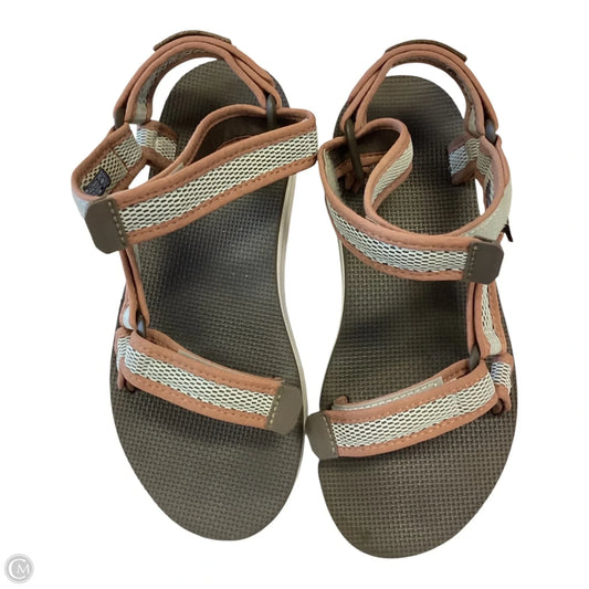 Sandals Heels Wedge By Teva In Green & Tan, Size: 7