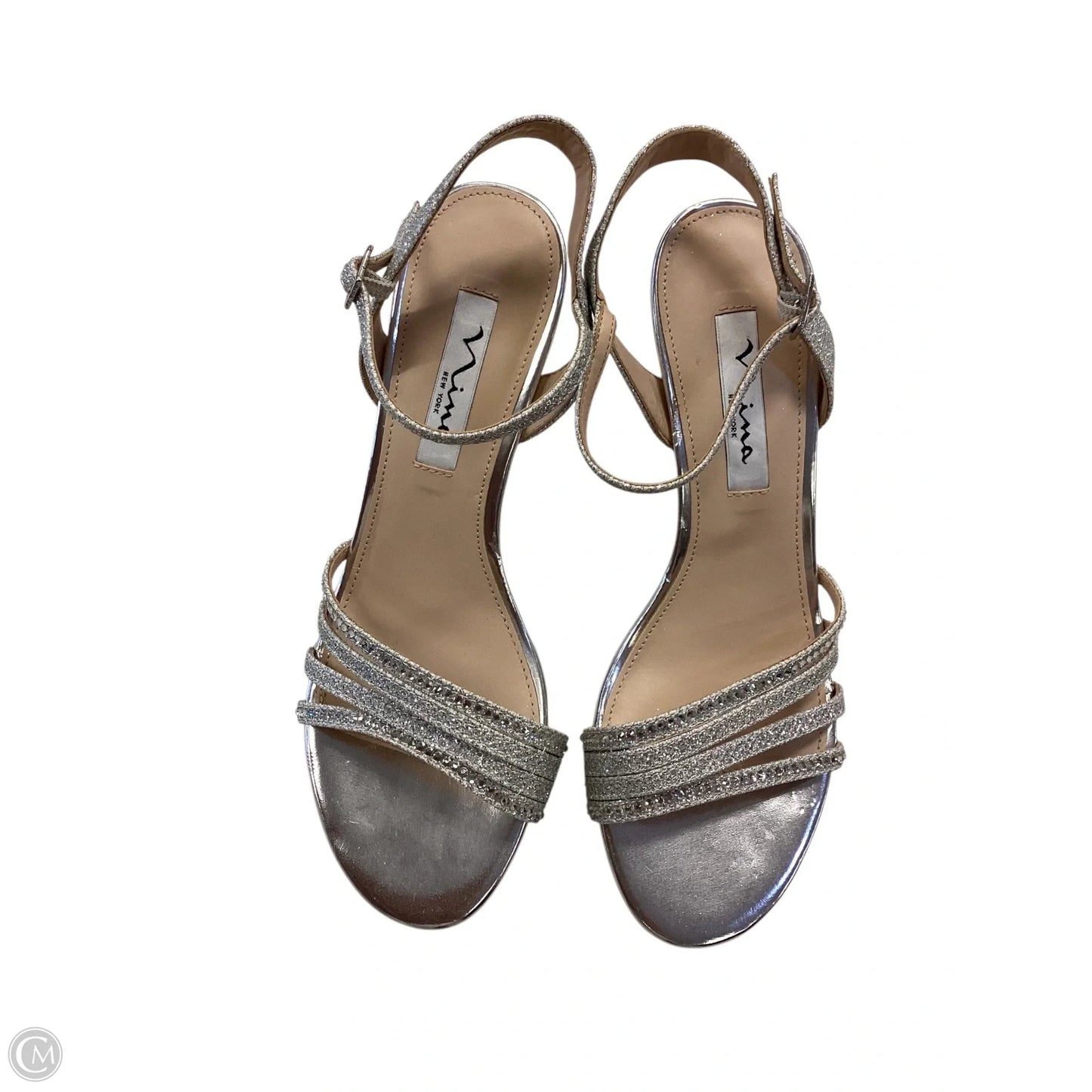 Sandals Heels Kitten By Nina In Silver, Size: 7