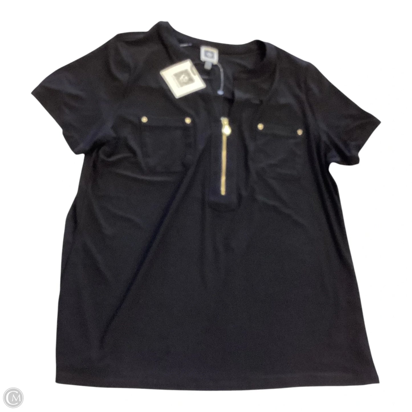 Top Short Sleeve By Anne Klein In Black, Size: L