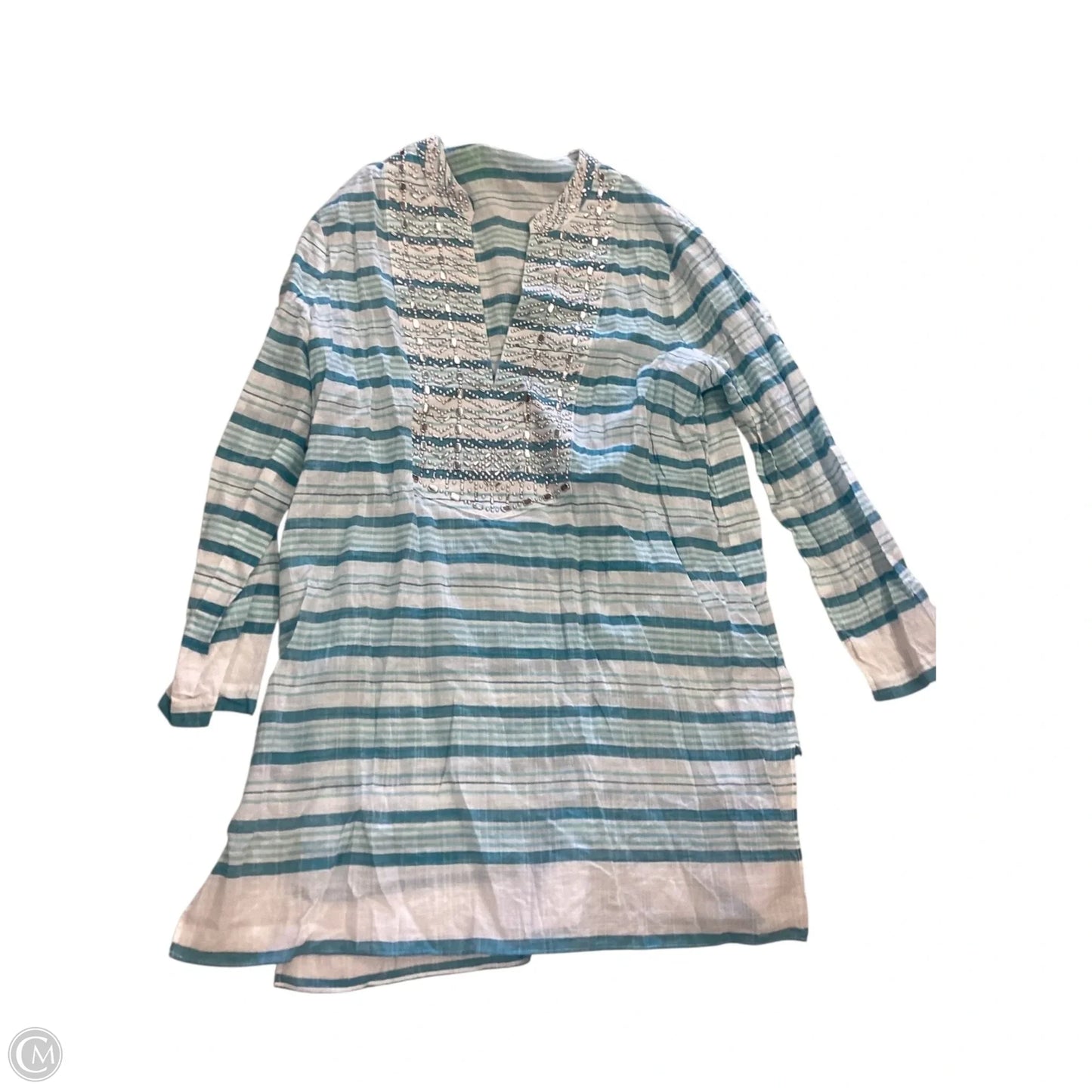 Top 3/4 Sleeve By Michael By Michael Kors In Blue & White, Size: S