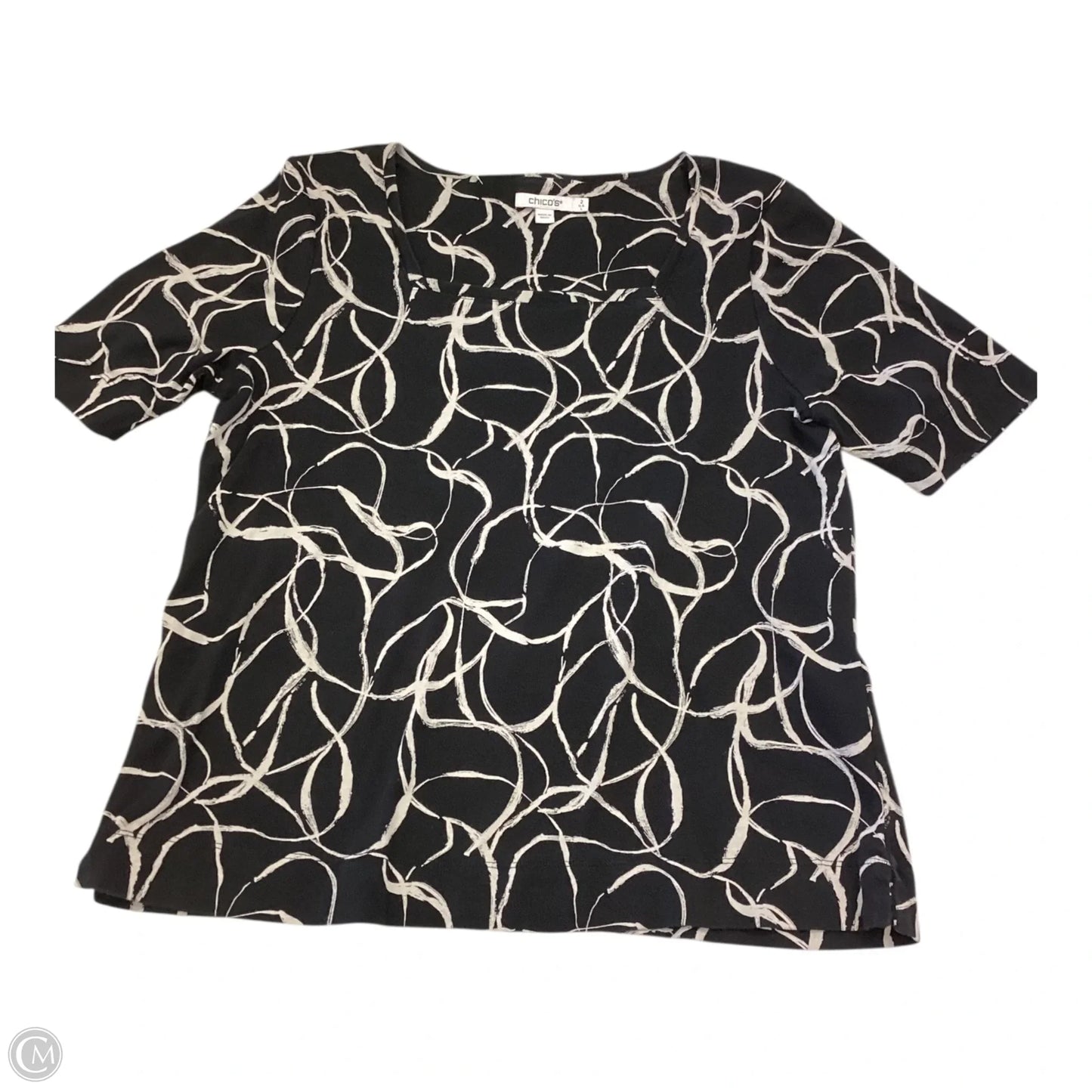 Top Short Sleeve By Chicos In Black & White, Size: L