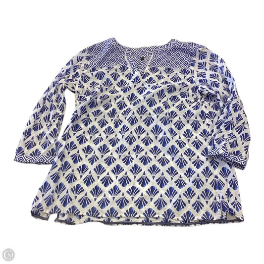 Top 3/4 Sleeve By Talbots In Blue & White, Size: Mp