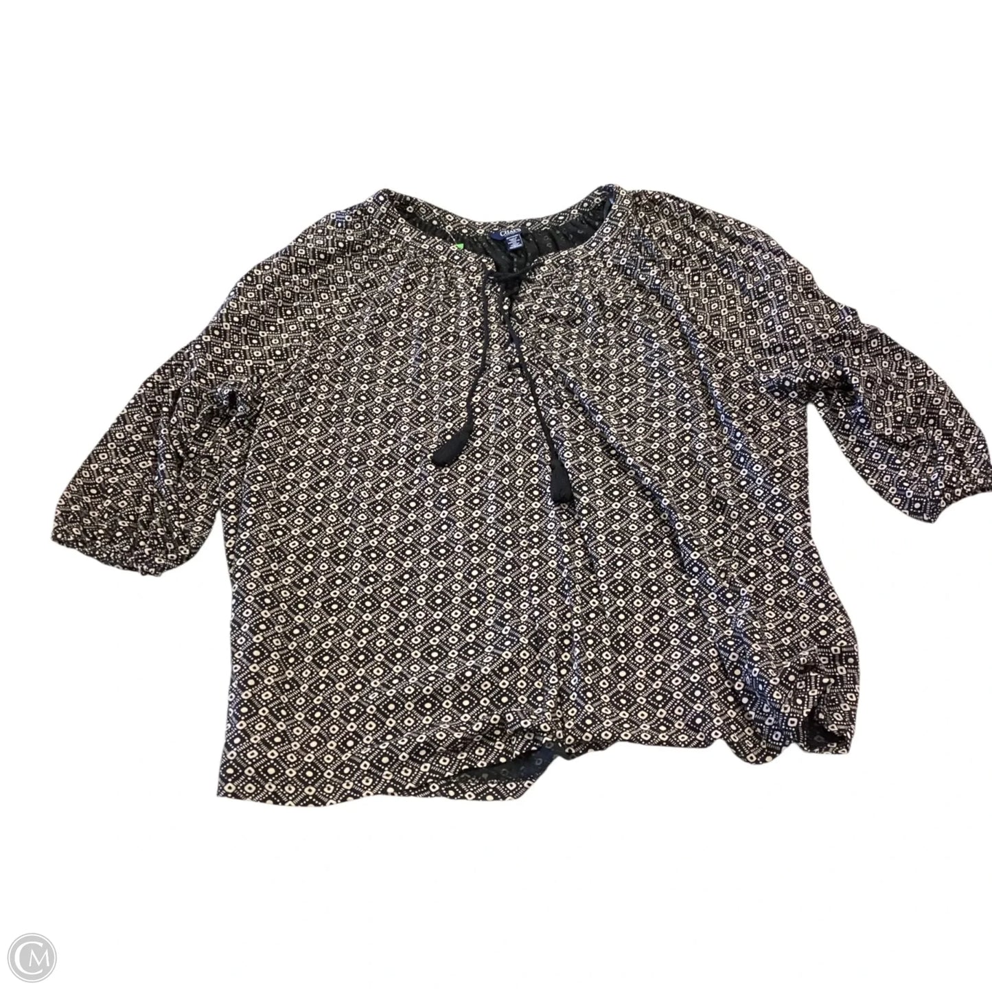 Blouse 3/4 Sleeve By Chaps In Black & Tan, Size: 2x